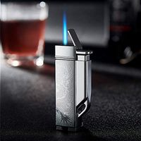 KATZONE - Fire-Breathing Dragon II Single Jet Windproof Cigar/Cigarette Torch Lighter W/Keychain Eyelet (Silver)