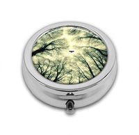 LuxSweet Pill Box,Tree Bird Pill Case for Purse Pocket Pill Organizer with 3 Compartments Silver 2.1 Inches Portable Vitamin Medicine Case Holder