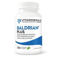 VITAMINERALS 33+ Baldrian® Plus Natural Relaxing Support Standardized Valerian Extract - Extra Strength 120 Count