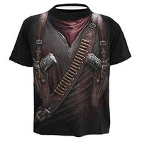 Xia&Han Mens Cowboy 3D Print Short Sleeve Round Neck Blouse Slim Fit Shirts Casual Tops Pullover Tunic Black