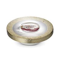 [48 Count - 12 Oz Bowls] Laura Stein Designer Tableware Premium Heavyweight Plastic White Soup Bowl With Gold Designed Border, Party & Wedding Plate Glitz Series Disposable Dishes