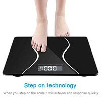 Black Digital Scale for Weight Loss Diet Food Plan/Exercise Auto Power-on, Auto Shut Down, Auto-Zero, Bathroom Scale 400 lb./180 kg. HD Backlit LCD Display Toughened Glass Material 1.5 V AAA Battery