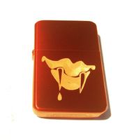 Vector KGM Thunderbird Custom Lighter - Vampire Lips with Bloody Fangs Logo Sparkle Apple Red Polish Chrome with Gold Design Rare!
