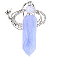 SUNYIK Blue Lace Agate Stone Essential Oil Diffuser Necklace for Women, Hexagonal Pointed Healing Crystal Perfume Bottle Pendant with Chain for Men, 28"