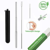 Re-usable Collapsible Stainless Steel Metal Straw, Yoelike Portable Telescopic Travel Straws with Cleaner Brush, Keychain & Case, Perfect for Drinking Water, Smoothie, Juice, Milkshake, Coffe (Black)