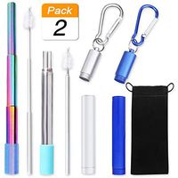 Uoobeetryy 2 Pack Straws Drinking Reusable Folding Stainless Steel Straw, Rainbow Telescopic Portable Final Metal Straws with Silicone Tips, Case & Cleaning Brush, Dishwasher Safe