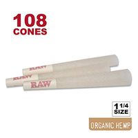 RAW 108 Organic 1 1/4 Cones - W Gallery Scoop Sticker - Discreet Box - Pure Hemp 1.25 84mm Pre-Rolled Cones - 26mm Filter Tips - Natural Unbleached Unrefined Rolling Papers - 100 + Bonus Pack