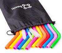 Boxiti Reusable Silicone Drinking Straws Set of 12 (6 Regular and 6 Smoothie Straws) with 4 Cleaning Brushes