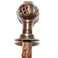 Nautical Gift Decor Antique Brass Halmet Style Handle and Wood Décor Wooden Folding Walking Stick Cane for Men-4