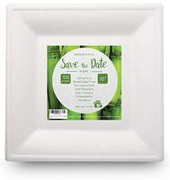 [100 Pcs] 10” Square Disposable Party Plates Set Appetizer Compostable Biodegradable Bagasse Sugarcane Heavy Duty Alternative To Paper Bamboo Wood or Plastic Eco Friendly for BBQ Wedding Event Home