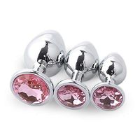 Stainless Steel Ànâles Trainer Kit-Jewelry Bûtt Pl'ugs Beads Massage Toys Jeweled Back Massage Toys 3PC (Pink)