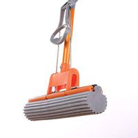 Sponge Mop Set Strong Slot W/Super Absorbent Sponge Head Steel Pole Floor Cleaning - Extendable Length (Color : Orange, Size : 110X27CM)