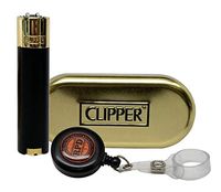 Clipper Full Metal Black & Gold Lighters with 1 RPD Lighter Lasso- Black