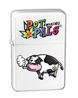 Hat Shark Pot Smoking Pals Cow Vector KGM Thunderbird Vintage Lighter - White Matte Finish