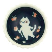 Japanese Blue Lucky Cat with Cherry Blossoms Design Bowl, 3 3/4 Inch