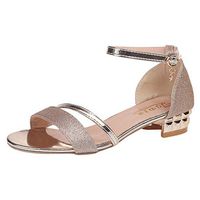 Women's Basic Crystal Casual Square Heel Single One Bandage Shoes Sandals Gold
