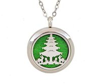 Aromatherapy Essential Oil Diffuser Stainless Steel 30MM Silver Magnetic Locket Pendant with Chain Necklace and Colored Refill Pads & Diffuser Bracelet all in a gift bag (Christmas Tree)