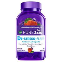 ZzzQuil Pure Zzzs De-Stress & Sleep Melatonin Sleep Aid Tablets, 48 ct, with Ashwagandha, Chamomile, Lavender, & Valerian Root, 1 mg per tablet