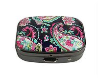 XUTAI Custom Personalized Square Stainless Steel Gun Silver Glass Travel Pill Case Vitamin Decoration Box (Petal Paisley)