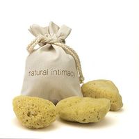 IntimateCare Sea Sponges - 3 Medium Bleached Silk Sea Sponges- with Artisinal Organic Cotton Gift Bag 3MB (Golden Bleached, 5.5 - 6.5cm)