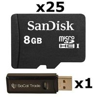 25 PACK - SanDisk 8GB MicroSD HC Memory Card SDSDQAB-008G (Bulk Packaging) LOT OF 25 with USB 2.0 MicoSD & SD Memory Card Reader 