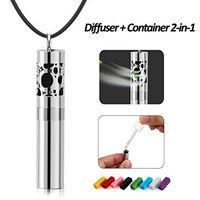 SAM & LORI Diffuser Necklace with Dispenser and Container 2-in-1 Stainless Steel Aromatherapy Essential Oil Diffuser Pendant Locket Necklace with 8 Colors Pads for Women Men Kids, Leather