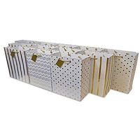 6x7.5x3" 12 Pcs. Metallic Gold Paper Gift Bags with Handles, Chevron, Polka Dot & Stripe Patterns, Party Favor Bags for Birthday Parties, Weddings, Holidays and All Occasions (Small)