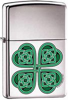 Zippo "Celtic 4 Leaf Clover" High Polish Chrome Lighter, 1726
