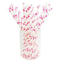 Generic Paper Drinking Straws Heart Pattern Color Rose Pack of 25 Pcs