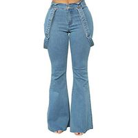 CHIDY Womens Boyfriend High Waisted Zipper Jeans Pants Trousers Bell-Bottom Pants Overall(Small,Blue)