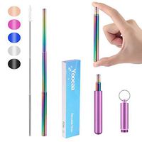 Reusable Telescopic Travel Metal Straws, Yoocaa Portable Stainless Steel Food-grade Drinking Straws with Aluminum Case, Dishwasher Safe with Cleaning Brush（Purple）