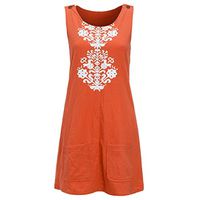 DIOMOR 2019 Best Popular Element - Linen ，Women's Casual Sleeveless Dresses with Pocket Fashion Daily Sun Shift Dress Orange