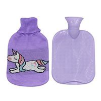 Suillty Premium Classic Natural Rubber Hot Water Bottle with Cute Unicorn Knit Embroidery Cover (1L, Purple)