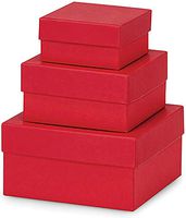 Made in USA Recycled Paper Kraft Boxes – 3.25”, 4.25” & 5.25” – Nested Squared Boxes with Lids (Small Set of 3 - Wild Cherry Red)