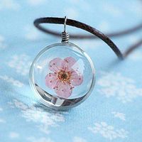 Crystal Leather Chain Dried Flower Pendant Necklace Glass Ball Peach Blossom Woman Pretty Beautiful Cute Stylish Lovely Elegant Aesthetic Fashionable Womens