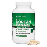 Korean Red Panax Ginseng 1000mg - 210 Vegan Capsules, Max Strength 10% Ginsenosides to Increase Energy, Performance, Focus, and Memory for Men and Women from Herbatech