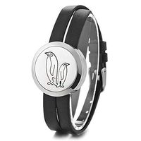 Garden Charms Essential Oil Diffuser Bracelet Penguin Design Stainless Steel Aromatherapy Bracelet with 5 Color Pads and Leather Band Women Gift GCVA-987
