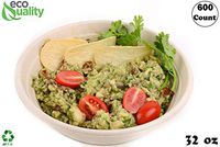 600 Count - EcoQuality 32oz Round Disposable Bowls Natural Sugarcane Bagasse Bamboo Fibers Sturdy Compostable Eco Friendly Environmental Paper Plastic Bowl Alternative Tree Free