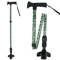 D.S.CARE Folding Walking Cane with 360 Degrees Pivoting Base, Shockproof, Adjustable and Portable Walking Stick, Aluminium, 8 Level from 32.5 to 39.5 inches, Green Camo Printing, Made in Taiwan.