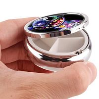 Blue Stitch Love You Paintings Custom Round Silver Pill Box Pocket 2.1 inches Medicine Tablet Holder Organizer Case for Purse