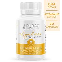 Puraz Telomere Supplements w/Potent Astragalus Root Extract and Collagen | Superior Immune Support, Anti-Aging, DNA Repair | Pure Telomerase Enzyme for Telomere Lengthening and Support | 60 Capsules