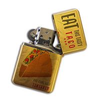 Gold Flip Top Refillable Windproof Lighter - Eat Tasty Taco Lighter Gold