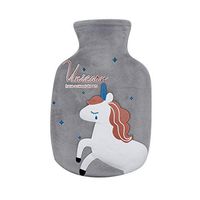 Unicorn Pattern Hot Water Bottle with Super Soft Plush Cover Reusable Rabbit Furry Print Cover Set for Relief Body Warm Pain Stomach