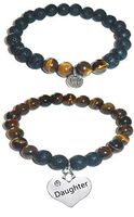 Hidden Hollow Beads Charm Tigers Eye and Black Lava Natural Stone Women's Yoga Beaded Stretch Bracelet Set. Comes in A Gift Box! (Daughter)