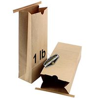 100 Pack of Mighty Gadget (R) Resealable Kraft Paper Poly-Lined Tin Tie Bags (1 lb) - 4 1/4” x 2 1/2” x 10 1/2”