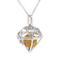 Sier Diamond Shaped Aromatherapy Essential Oil Diffuser Necklace Locket With Lava Stone (Yellow)