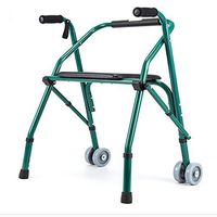 XIHAA Portable Walker Aid For The Disabled Elderly Adjustable Foldable With Leather Cushion Non-Slip Foot Pad Walking Rehabilitation Equipment Bathroom Bath Chair Green (Double Wheel)