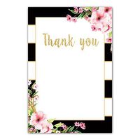 30 Blank Thank You Cards Notes Floral Pink Black Bridal Shower Birthday + 30 White Envelopes