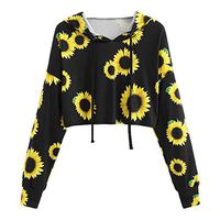 Ros1ock Women's Sweatshirts Sunflower Print Hoodies Casual Pullover Lightweight Breathable Tops Black