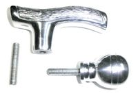 JWL (1) Fritz Style Cast Aluminum Cane Handle & (1) Ball Cast Aluminum Handle Both with Threaded Rod Connectors